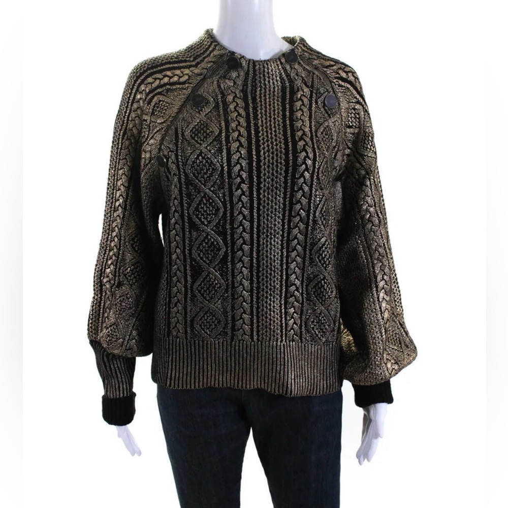 Veronica Beard cable knit gold foil sweater Size Xl, feels more like a Medium